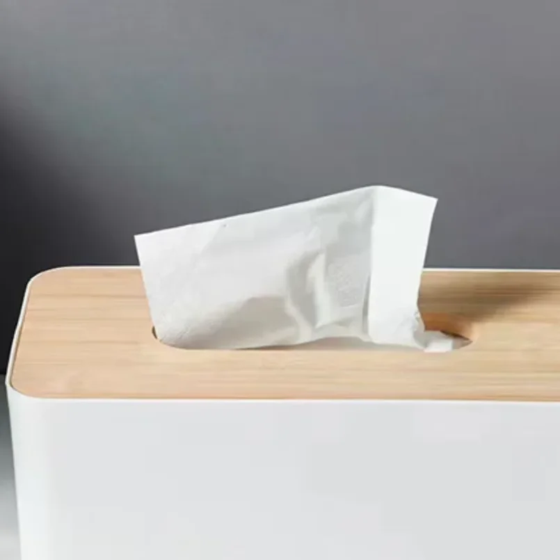 1pc Luxurious Bamboo Rectangular Tissue Box Cover - Waterproof, Elegant Holder For Disposable Paper Facial Tissues