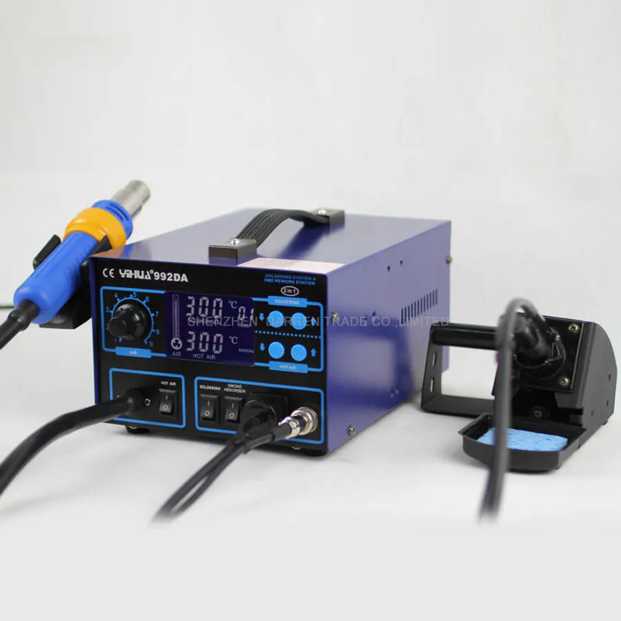 110V/220V YIHUA 992DA Tampilan Digital Stasiun Besi Solder Pengerjaan Ulang dengan Pistol Udara Panas Manual Bahasa Inggris