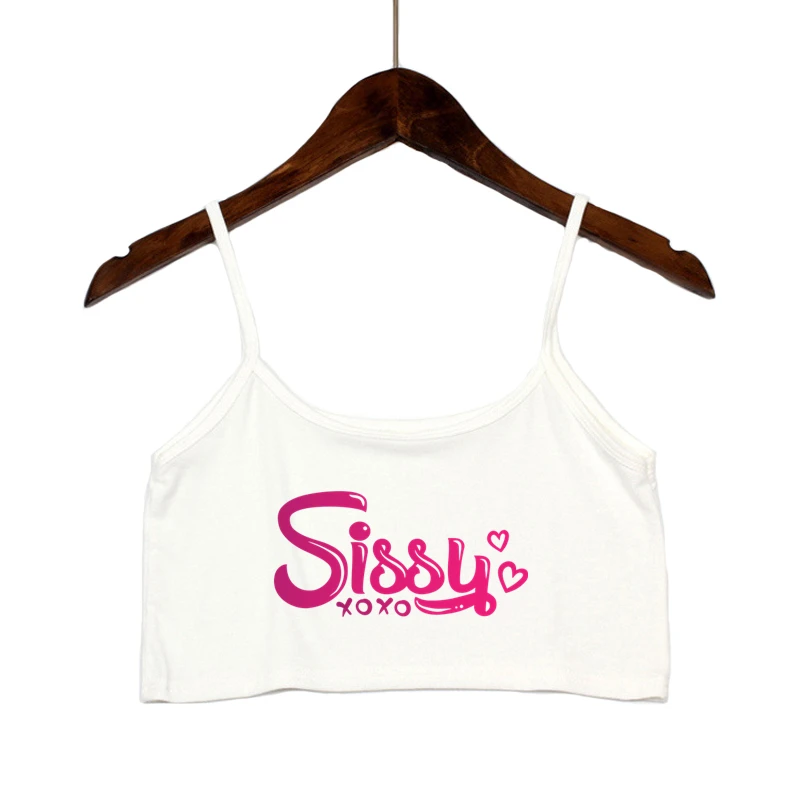 Girls Top SISSY Letters Print Summer Tops Sexy Seamless Lovely Sleeveless Tank Top Summer Camis Backless Camisole Crop Top