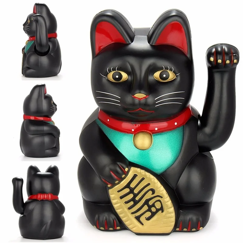 5&6 Inch Feng Shui Beckoning Cat White Black Wealth Fortune Lucky Waving Kitty for Good Room Decor Gold Silver 5 Color Best Gift