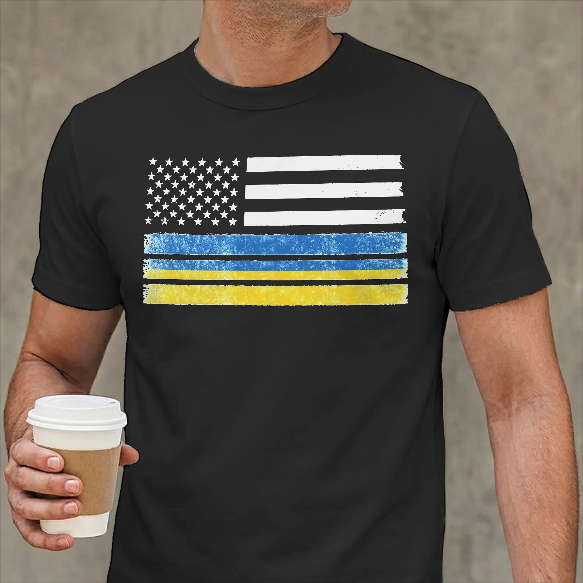 Men Ukrainian American Flag USA Ukraine T Shirt  Cotton Tops Casual Short Sleeve O Neck Tees Adult T-Shirts