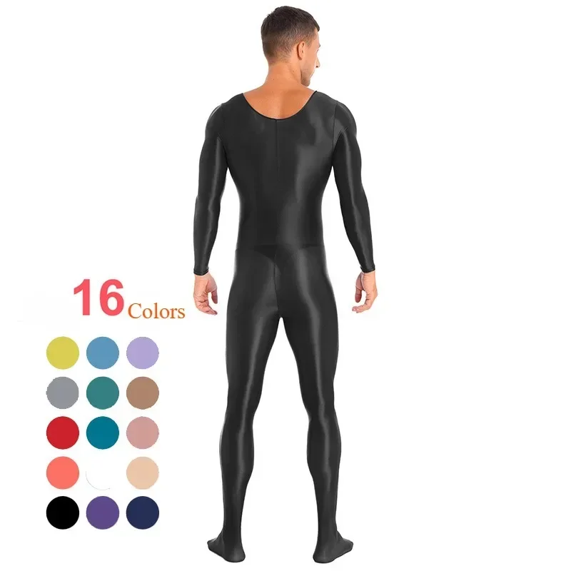 

Men's Long Sleeve Tight Glossy Dance Jumpsuit Bodysuit Yoga Solid Shaped Practice Rhythmic Gymnastics Leotard Swimsuit Dancewear