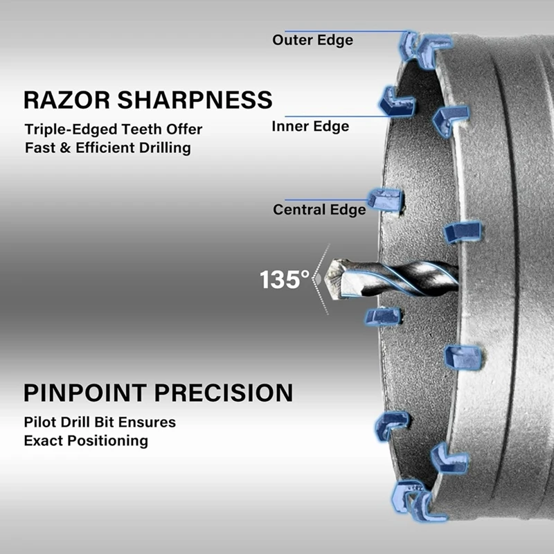 Concrete Hole Saw Kits 4-5/16Inch(110Mm)Steel Wall Hole Cutter Drill Bit Sets With 220Mm SDS Plus Shank Connecting Rod