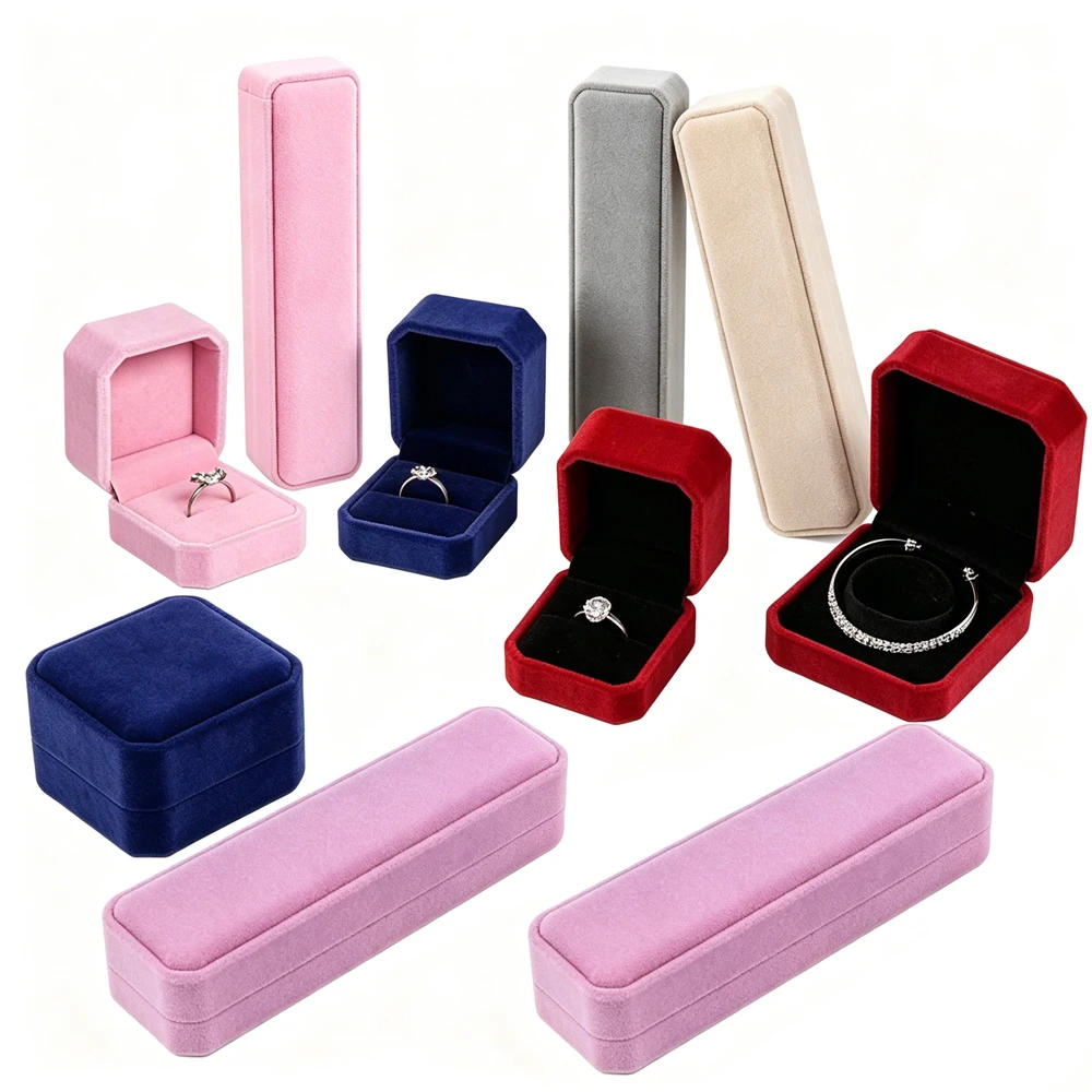 1pcs Square Velvet Jewelry Box, Earring & Rings Display Storage Organizer with Lid, Open Case for Wedding Gift, Marry Favor Box