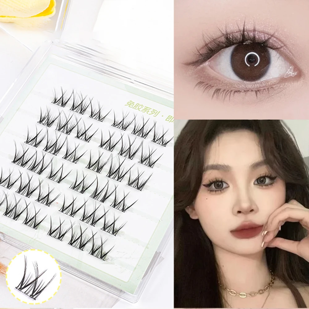 Press on Self Adhesive Cluster Lashes Natural Look Reusable Segmented Eyelashes Black Handmade