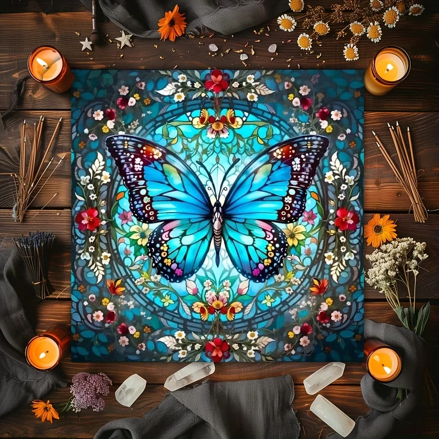 

VIKAMA Dream скатерть с бабочкой, цветное стекло, синяя бабочка, цветы, тотем, водонепроницаемая, устойчивая к пятнам, украшение для дома