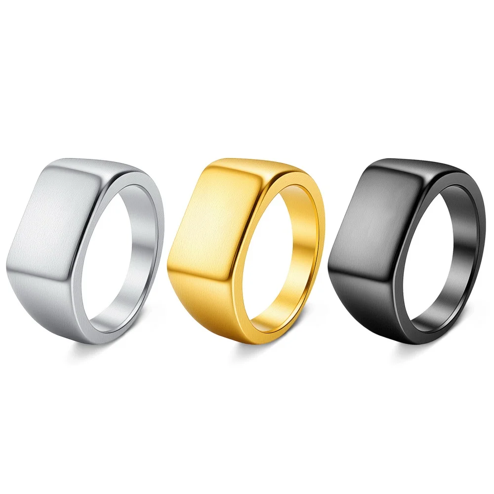 10-mm-Siegelring aus Edelstahl für Herren, silberfarben gebürstetes quadratisches Band, klassischer matter Statement-Schmuck, modernes Alltagsgeschenk – Detail 4