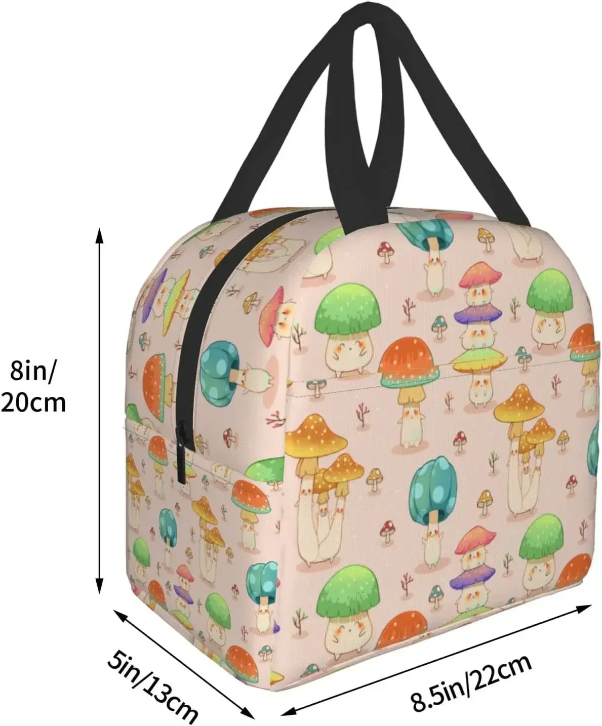 Mushroom Portable Lunch Tote Bag Reusable Lunch Box for Men Women and Kids Perfect for School Camping Hiking Picnic Beach Travel