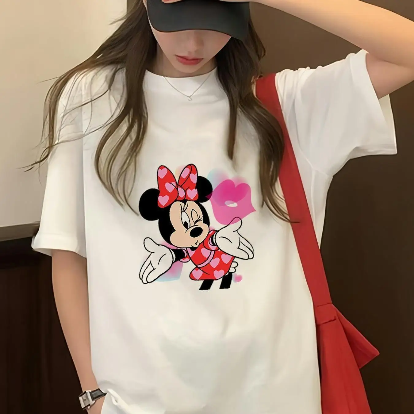 

Футболка с Микки Маусом Disney, хлопковая мужская и женская уличная одежда, повседневная модная свободная футболка большого размера с короткими рукавами, унисекс, наряд для мероприятий