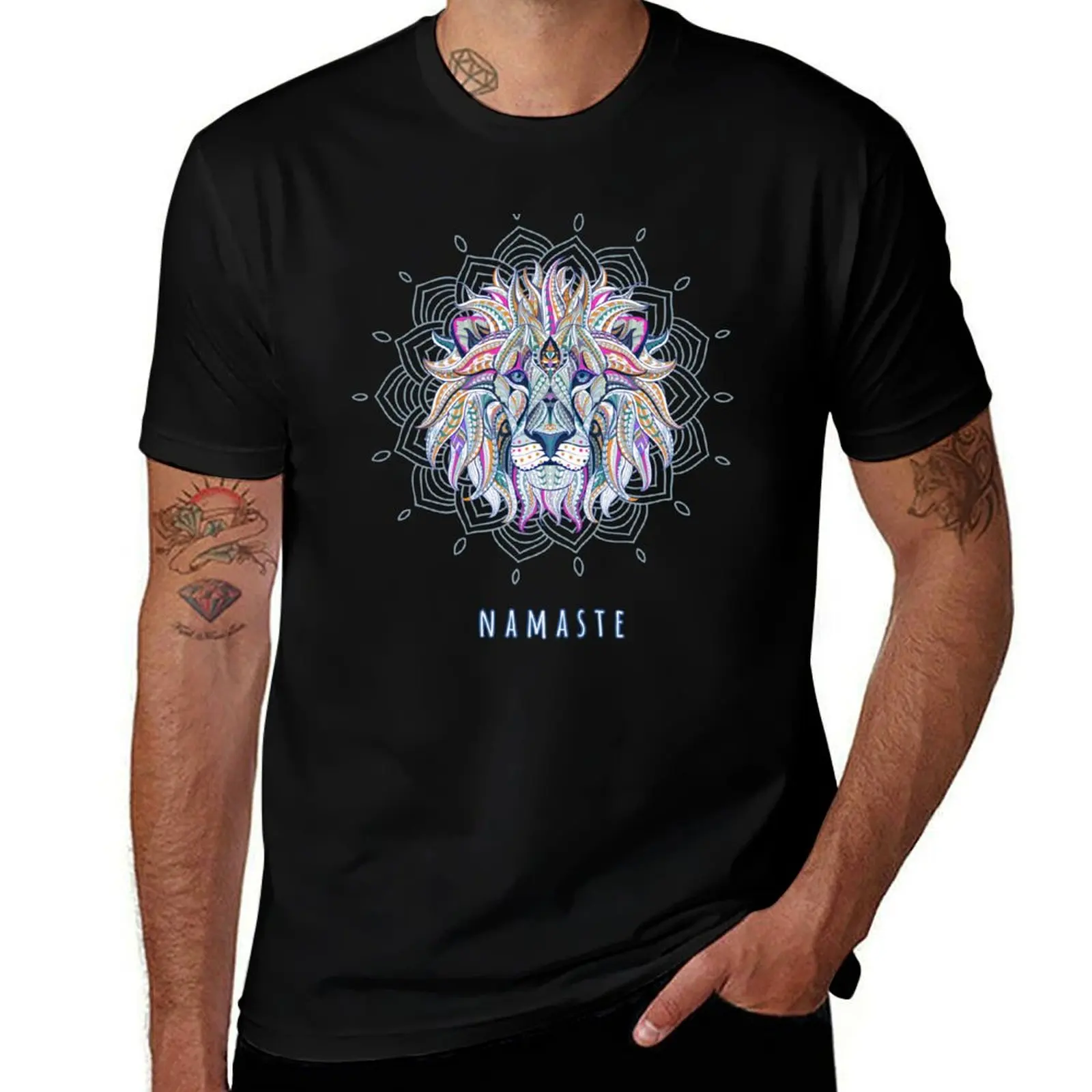 leo namaste yoga spiritual design mandala india lion head T-Shirt Durable Work Wear T-Shirt