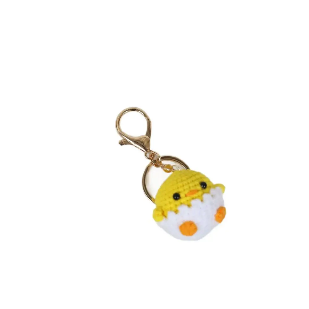 Children Small Doll Crochet Chick Keyrings Cartoon Animal Handmade Knitted Pendant Mini Soft Wool Duck Keychain Car Key Ring