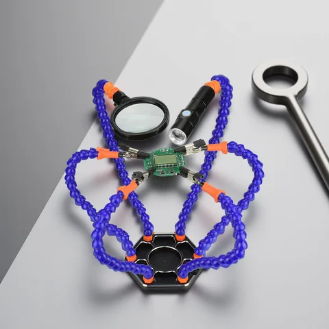 Flexible Holder Alligator Arms Soldering Helping Hands Table Clamp Pcb Board Adjustable Welding Repair Third Hand Tool Magnifier