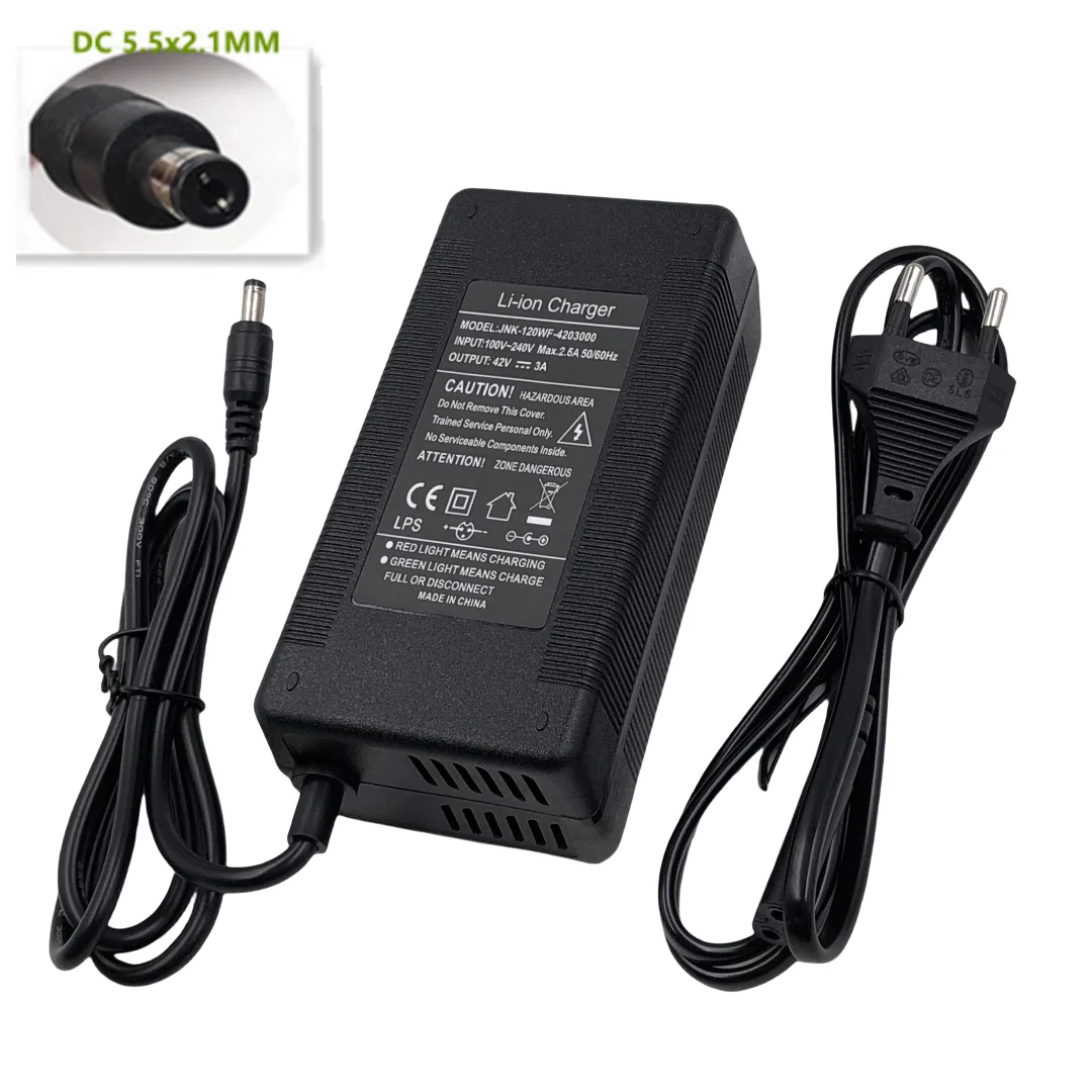 شاحن بطارية ليثيوم أيون 36 فولت مخرج 3A شاحن 42V3A لبطارية ليثيوم 36 فولت شاحن سريع عالي الجودة مع مدخل البطارية 100-240 فولت