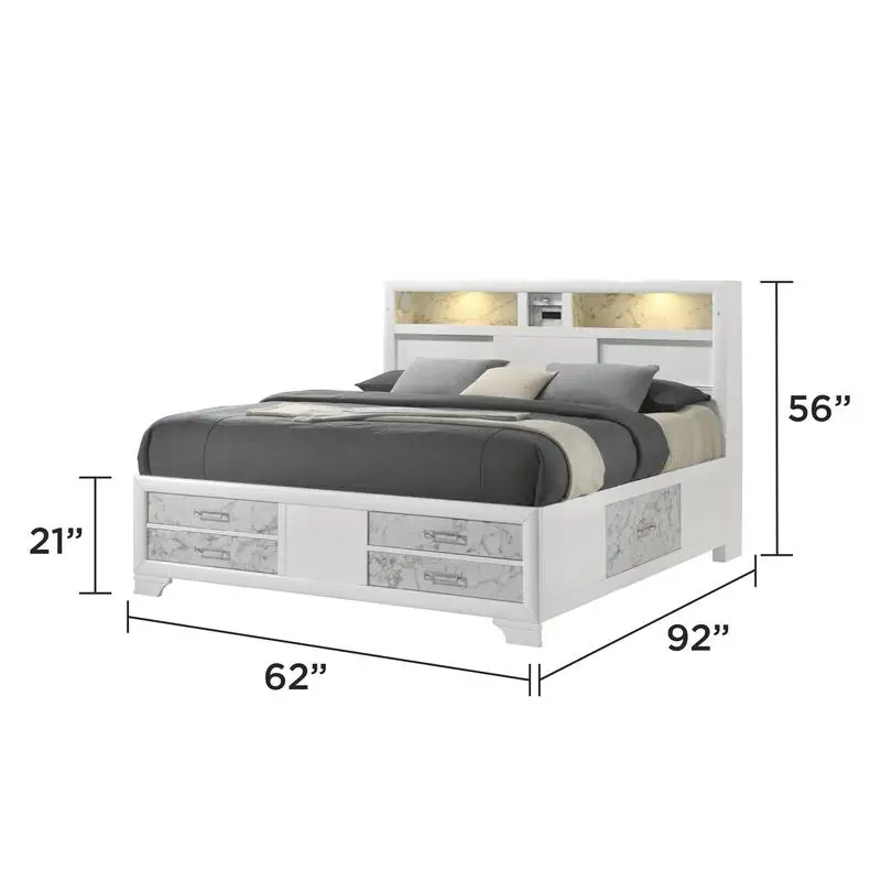 Modern Style 5PC Bedroom Set Made with Wood in White - CA Inventory