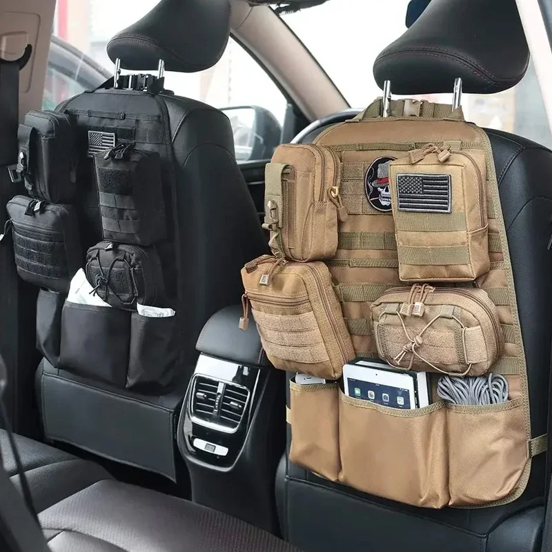 Universal Car Seat Back Storage Bag Tactical Molle Military Car Seat Organizer Self-driving Hunting Seat Cover Bag Accessories