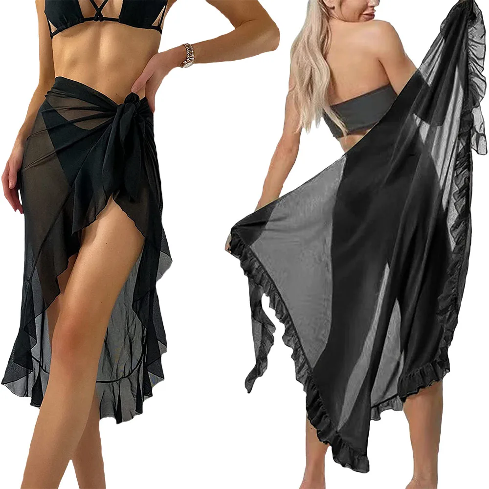 

Summer Long&Short Ruffle Sarong Coverups for Women Bathing Suit Wrap Swimsuit Skirt Beach Bikini Cover Up Swimwear