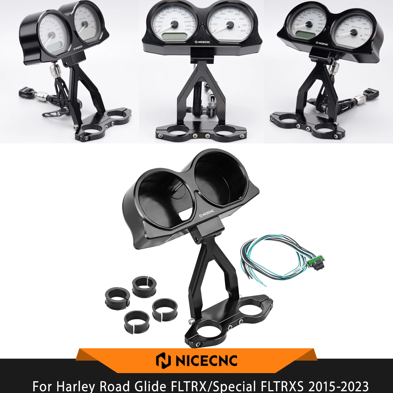 

For Harley Touring Road Glide FLTRX/Special 15-23 Limited FLTRK Gauges Bezel Protector Cover Gauges Relocation Mount Bracket Kit