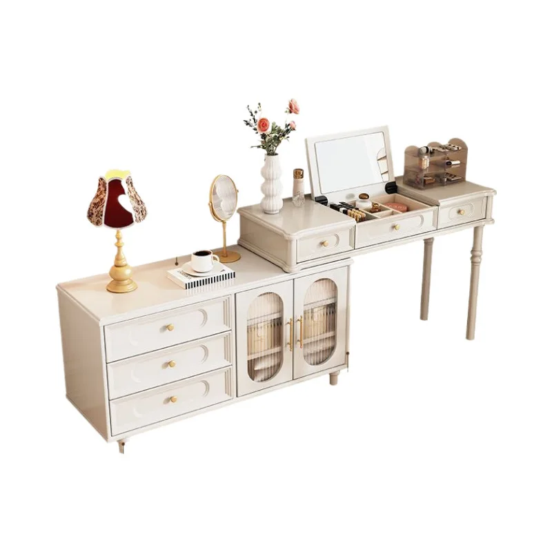One-piece cream wind white makeup table bedroom bedside cabinet American small apartment