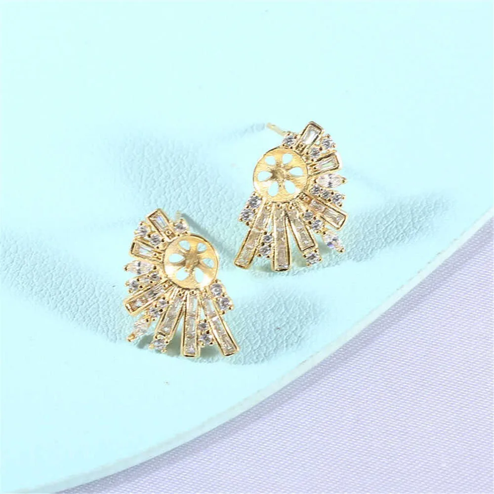 DIY Pearl Accessories New S925 Sterling Silver Luxury Zircon Earrings Empty Holder Fashionable Exquisite Niche Retro Versatile