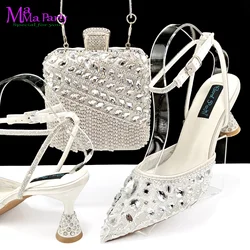 2024 New Arrivals Italian Design African Women Shoes and Bag Set Match in White Color High Quality INS Hot Sale for Wedding