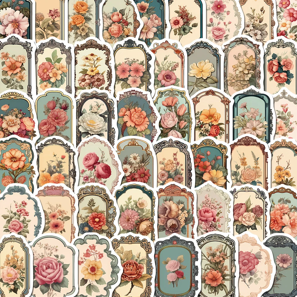 10/30/50pcs Retro Flower Stamper Graffiti Stickers Vintage Cartoon Decals DIY Stationery Fridge Aesthetic Seal Label Sticker Toy