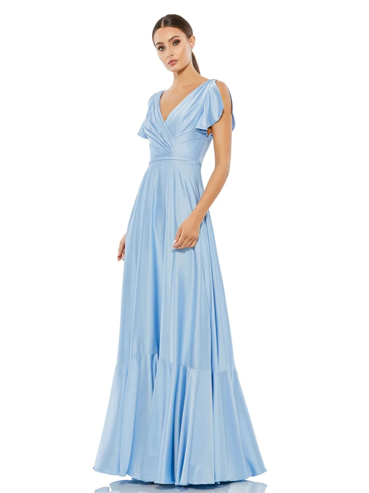 

New Arrival Sweetheart Neckline Short Cap Sleeves A-Line Satin Evening Dress Elegant Back Zipper Floor Length Gown For Women