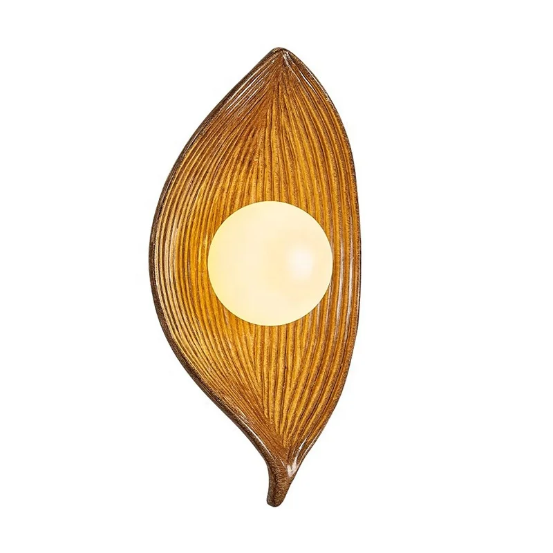 

Retro Leaf Resin Wall Lamp LED Sconces Bedroom Living Room Corridor Porch Background Lights Indoor Lighting Home Decor Fixture