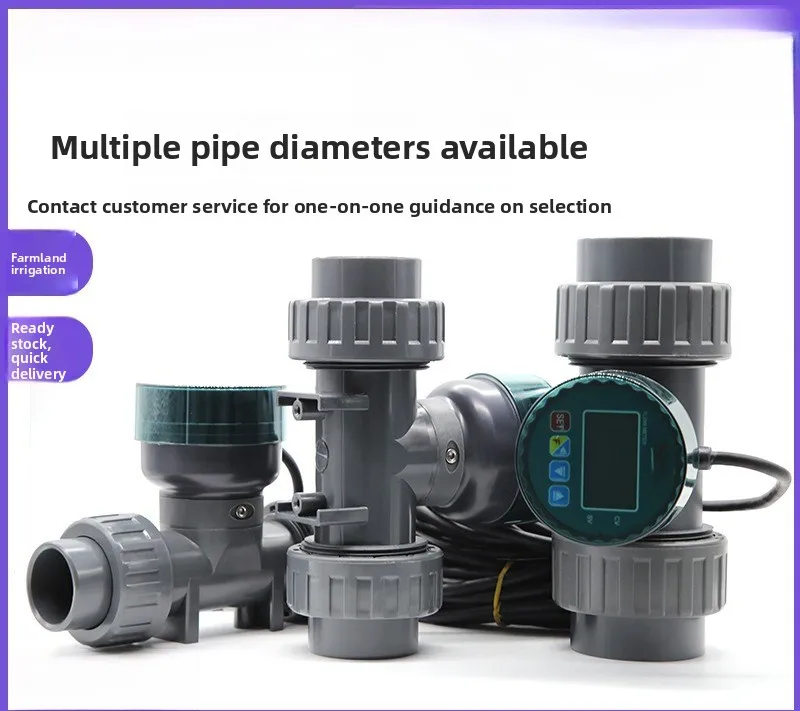 Digital LCD Water Flow Meter, RS485 Transmission Liquid Pipeline Flow Sensor, PVC Acid & Alkali Resistant