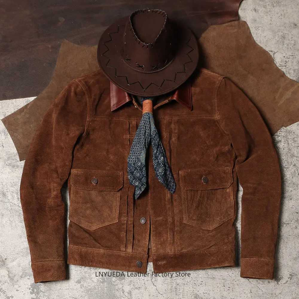 Men Vintage American Retro Washed Real Leather Jacket Amekaji Nubuck Cowhide 506 Genuine Leather Coat - view 3