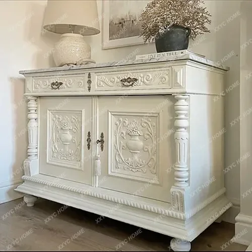 

H side cabinet Solid wood household storage porch cabinet Light luxury marble storage cabinet