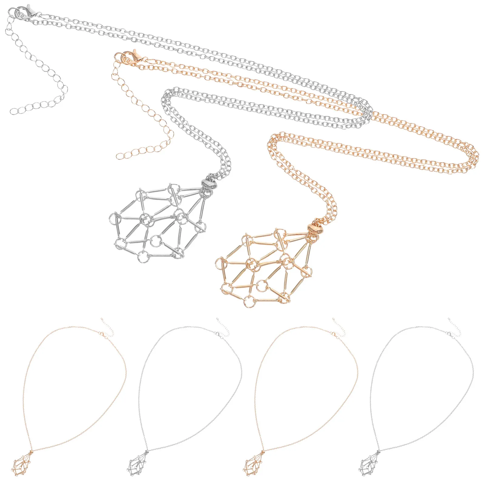 6Pcs Crystal Cage Necklace Adjustable Length Stone Pendant Holder Set Natural Raw Crystal Necklace for Daily Wear Valentines