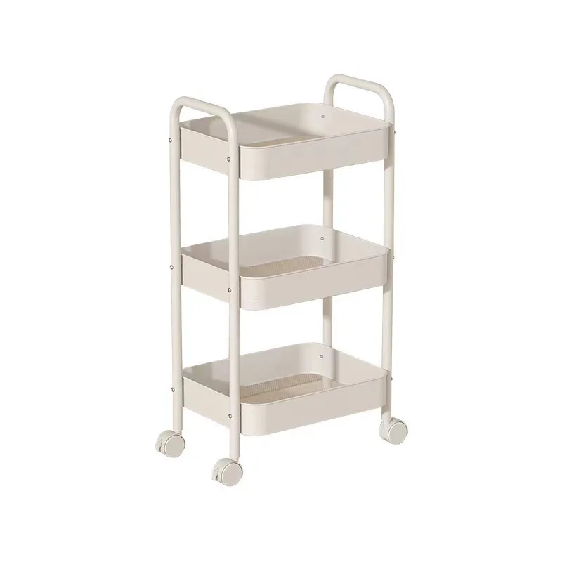 Simple Leisure Trolley Shelves Armrests with Wheels Storage Racks Multi-layer Snack Racks Movable Kitchen Floor Storage Shelves