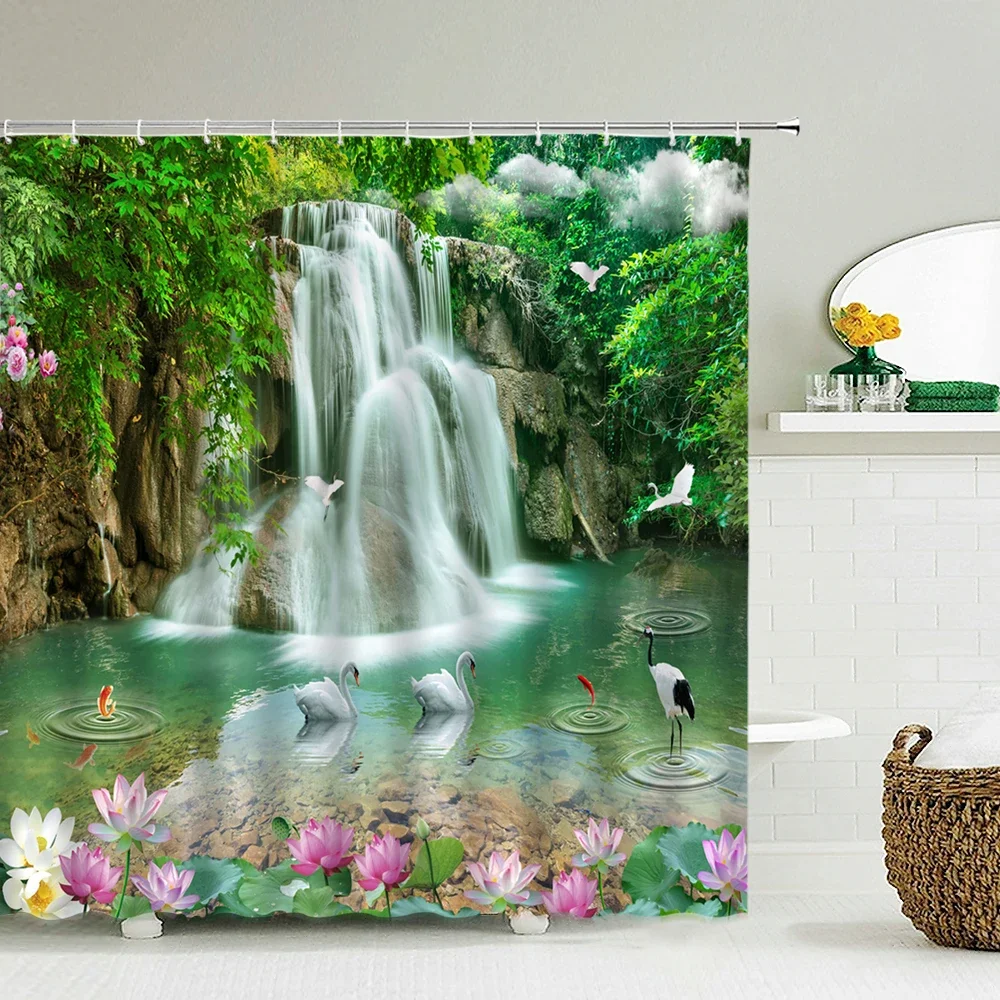 3D Shower Curtain Natural Forest Scenery Printed Bathroom Curtains Waterproof polyester With Hooks Home Decorate Bath Curtain