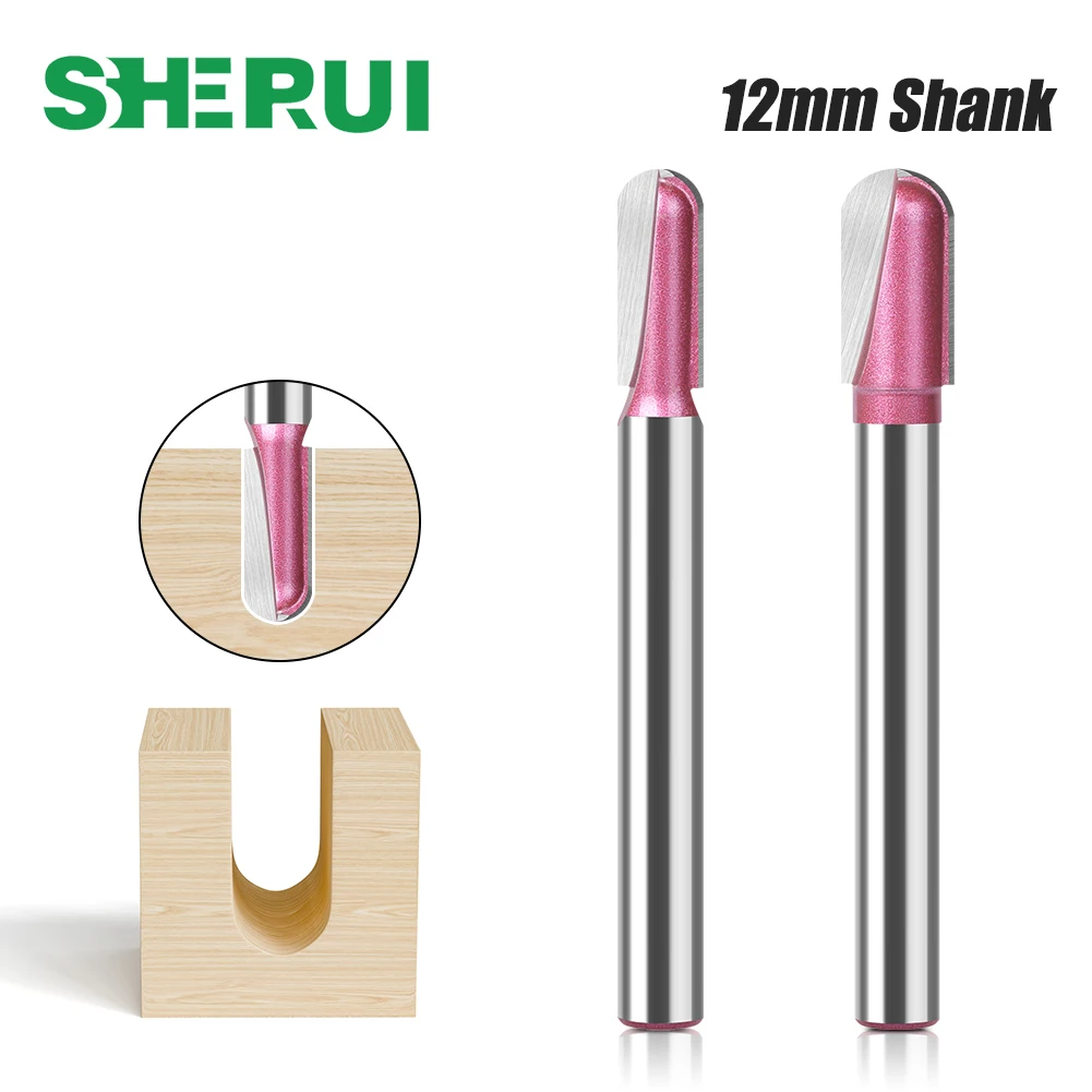 Router Bit 12mm Shank Dia Double Flute Round Nose Tipped Round Groove Router Bit, Carbide, Pink