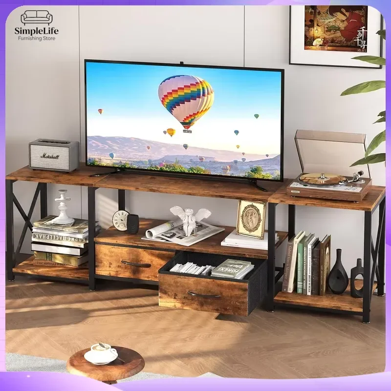 TV Console Table with 2 Fabric Drawers Modern Media Center TV Stand for Living Room Bedroom Home Entertainment Unit Storage