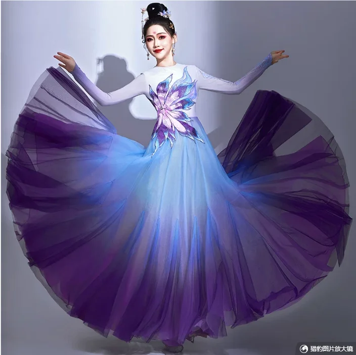 Chinese Style Classical Dance Dress Elegant Gauze Dress Purple Gradient Practice Performance Suit New Large Swing Daily Clothes