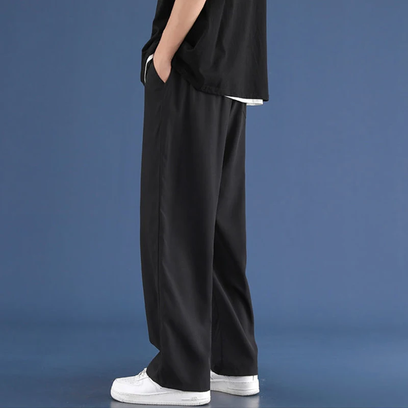 Pantaloni sportivi da uomo in seta di ghiaccio con coulisse streetwear pantaloni da jogging Harajuku stile Y2k sport palestra pantaloni larghi larghi larghi 8XL