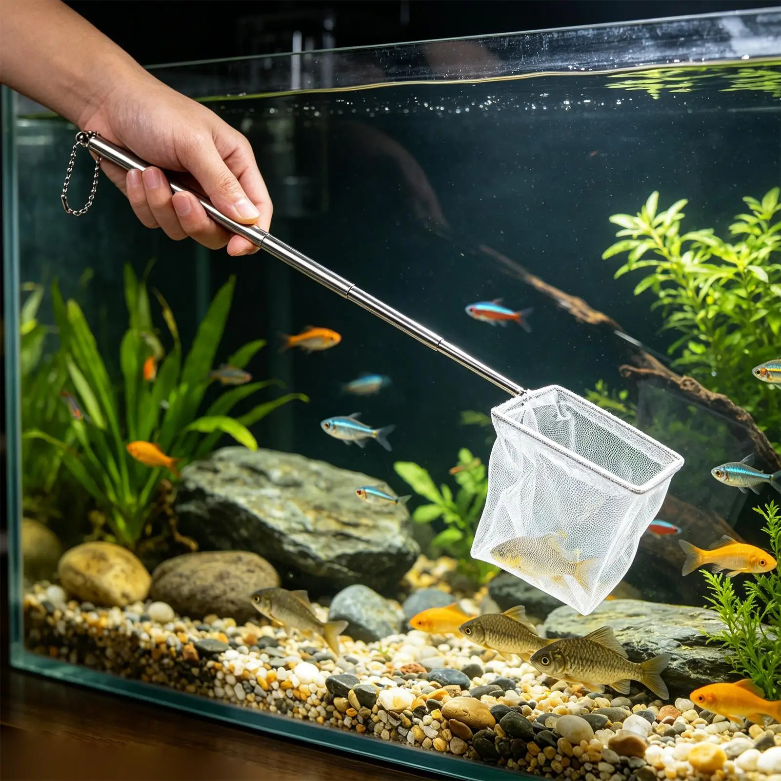 2pcs Small Fish Net Telescopic Handle Stainless Steel Landing Dip Catching Mesh Aquarium Pond Lake Boat Outdoor Fishing Tool Set