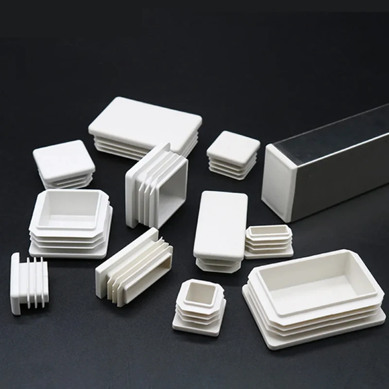 Almohadilla de pie de pata de mesa, tapón de inserción de tubo de acero, rectangular/cuadrado, blanco, 1/2/5/10 piezas, 15x15mm -50x100mm