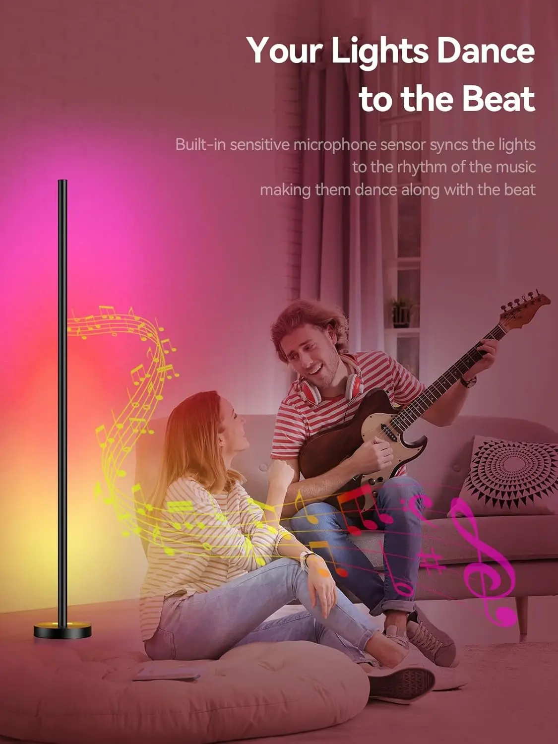 RGBICW LED Corner Floor Lamp 2 Pack - 16M Colors, Music Sync, App Control for Living Room & Gaming view 4