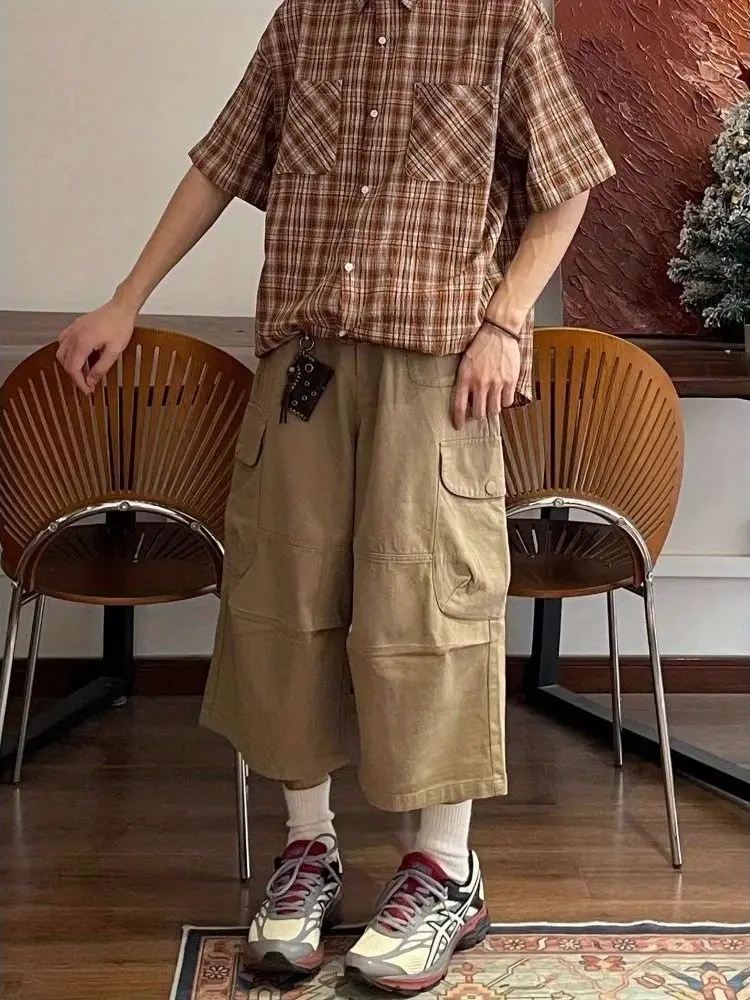 

Летние хлопковые рабочие брюки-капри свободного кроя для студентов и молодежи, однотонные, в стиле кэжуал