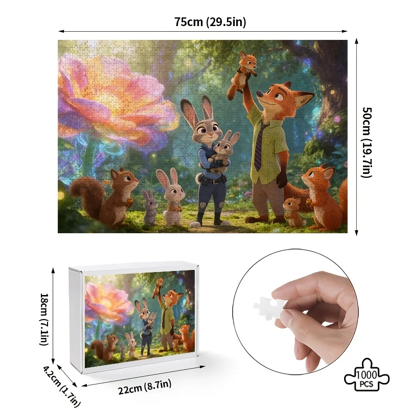 1000pcs Disney Zootopia Judy Hopps and Nick Wilde Poster Puzzle | High Difficulty, Adult Educational Game, Frameless, Suitable