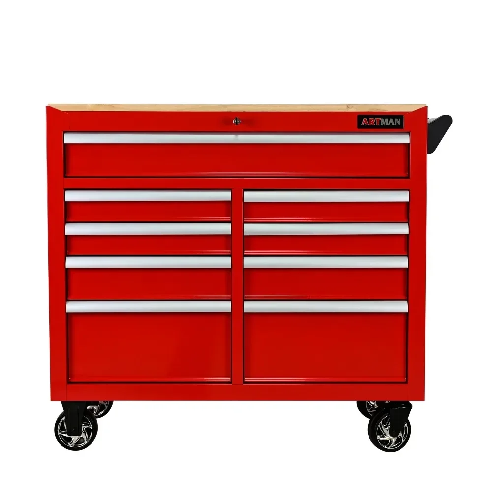 Rolling Tool Chest, Toolbox with 9 Drawers Tool Storage Organizer Trolley with Wooden Top & Wheels for Repa, Tool Cabinet