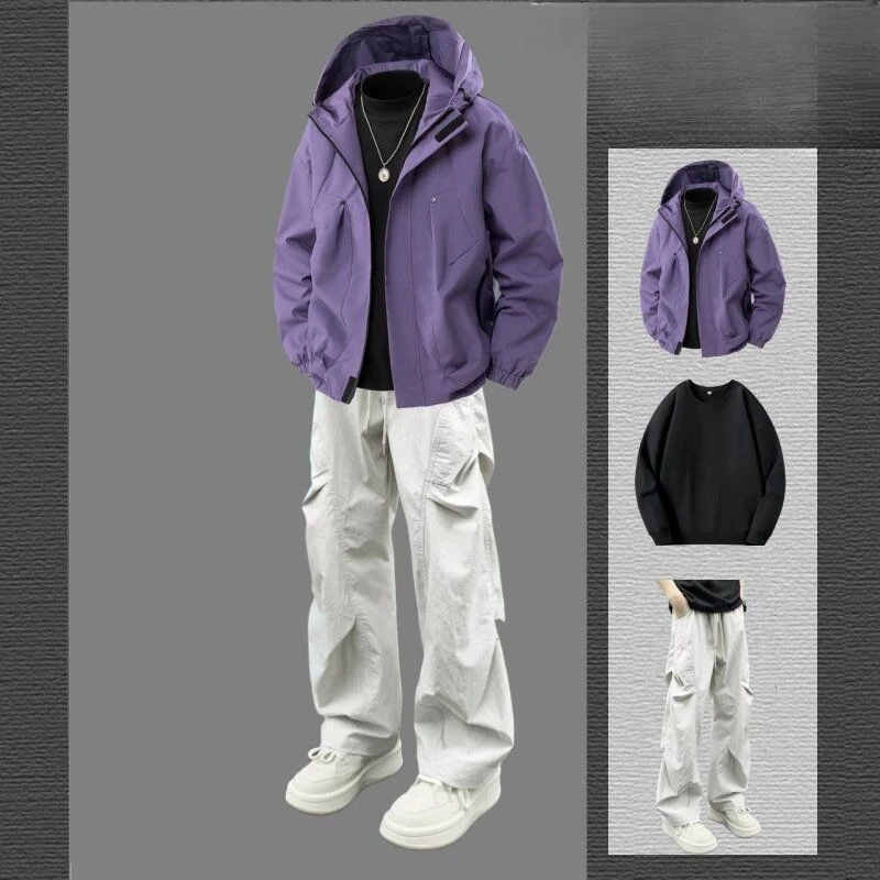 Immagine 5: Set Giacca Invernale da Uomo in Cotone Foderato in Pile, Caldo e Spesso, Outfit Casual Trendy a 3 Pezzi
