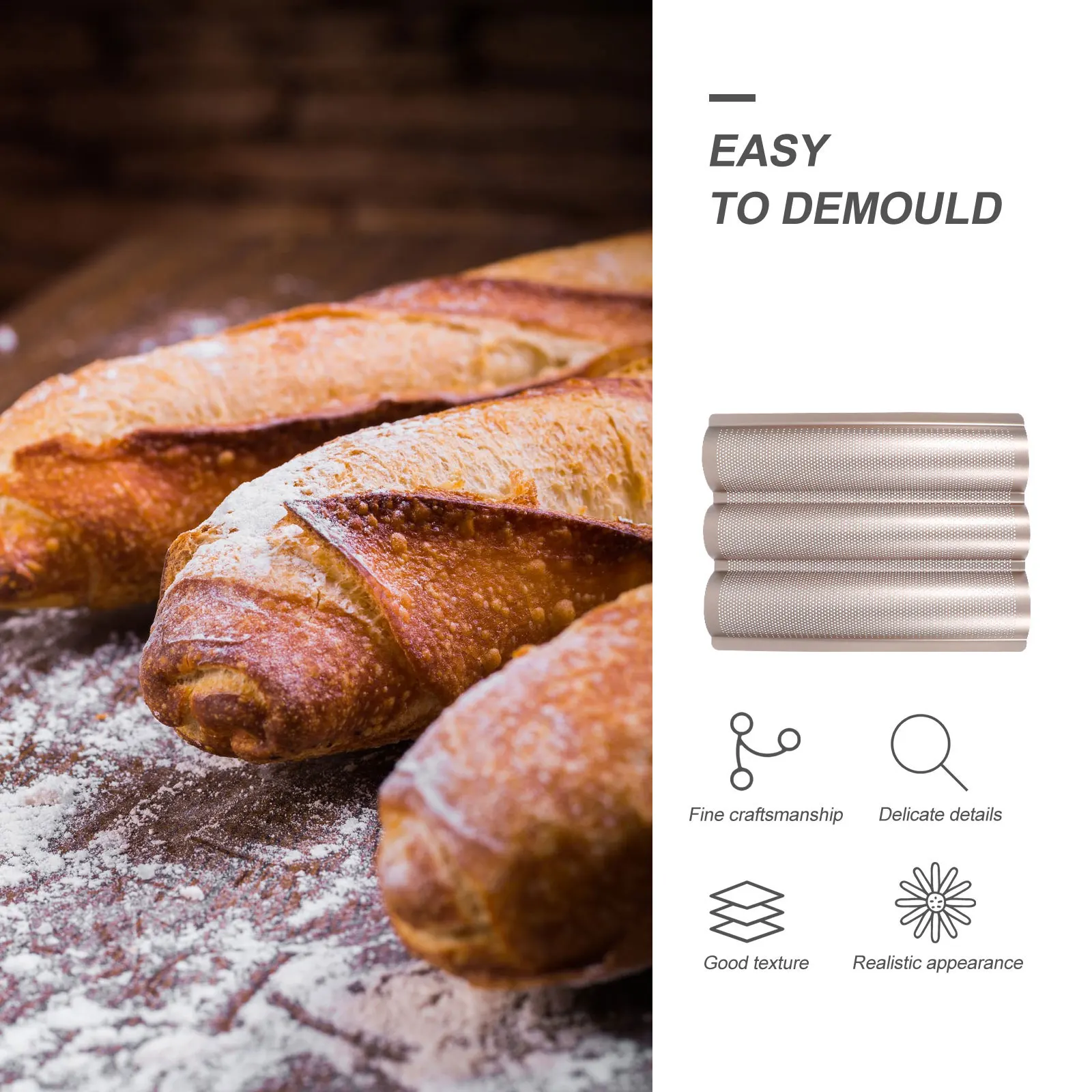 

1Pcs French Bread Baking Pan Golden Kitchen Gadget Easy to Use and Clean Household Baking Supply French Bread Pan