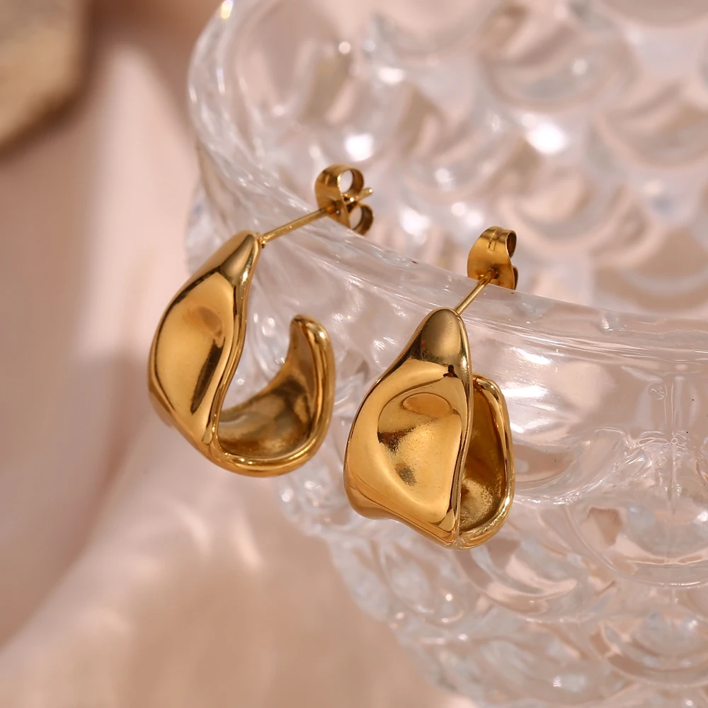 E.B.belle Moden 18K gold plated L Shape Hook Hoops Waterproof stainless steel women\'s jewelry Party Luxury quality jewelry