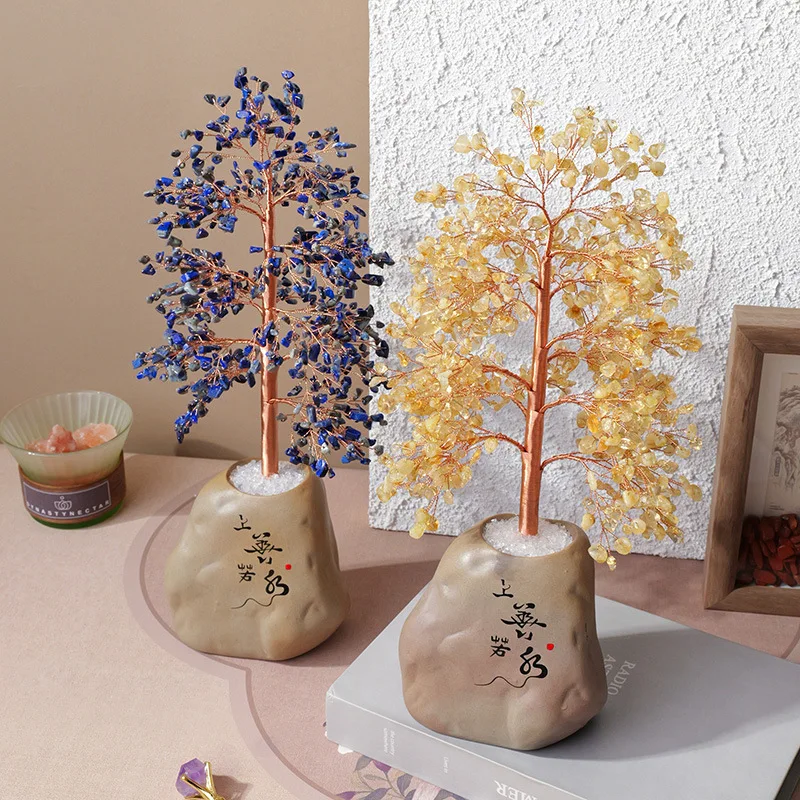 PYH natural citrine gravel fortune tree hand-woven copper wire home office opening fortune tree gift ornament