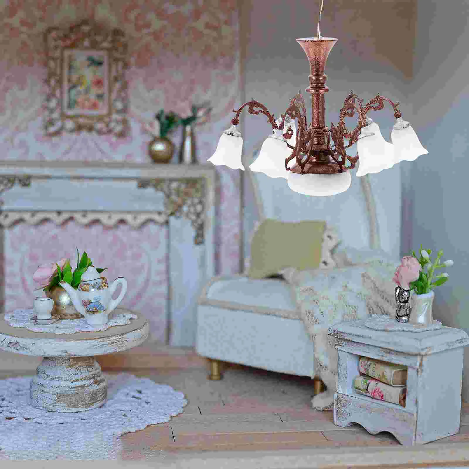 

Model Chandelier Decoration Tiny House Lamp Miniature Light Accessories Landscape Abs Living Room Ornaments