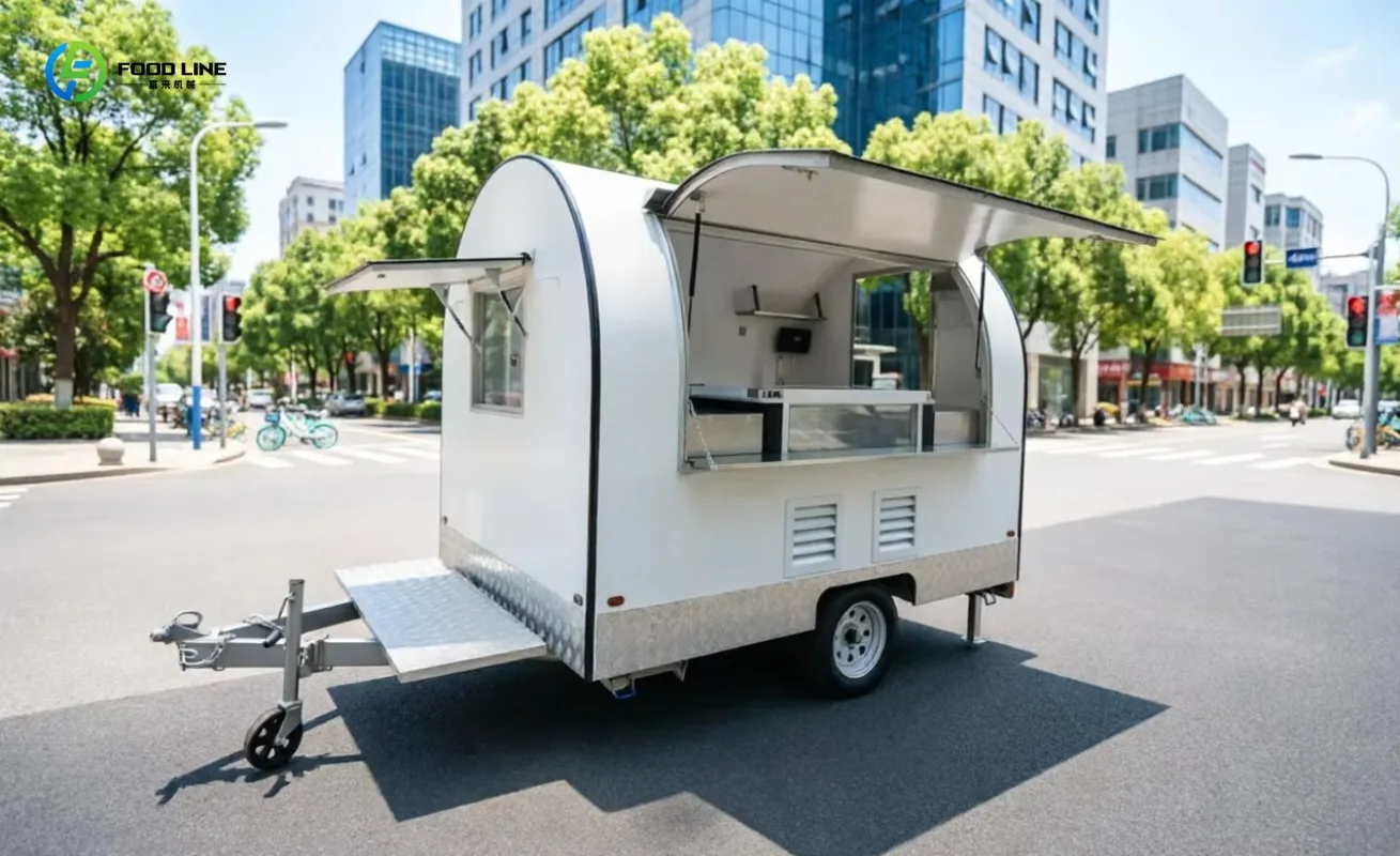 Vintage Stainless Steel 2 Wheel Food Trailer Round Mobile Outdoor Catering Commercial OEM Customized