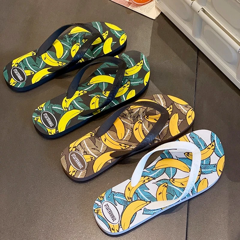 Summer Banana Print Flip Flops Slippers Men Anti-skid Outdoor Beach Sandals Household Slipper Students Slides Pantuflas Hombre